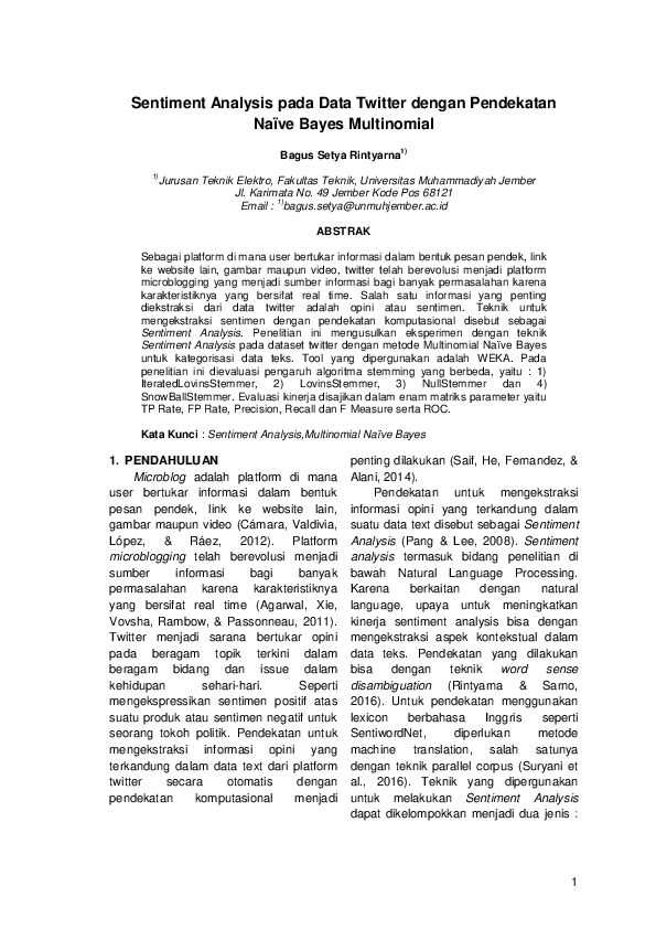 (PDF) Sentiment Analysis pada Data Twitter dengan Pendekatan Naïve ...