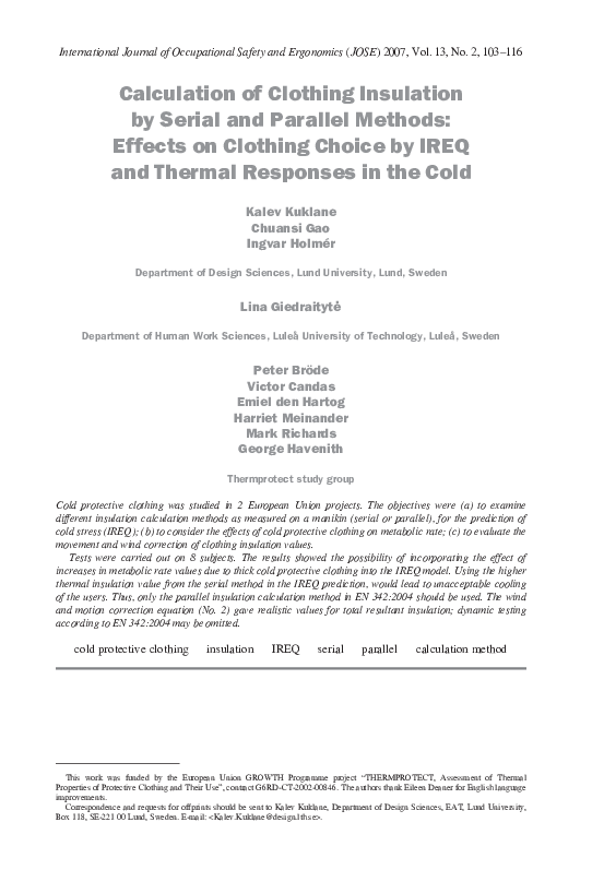 (PDF) Calculation of clothing insulation by serial and parallel methods ...
