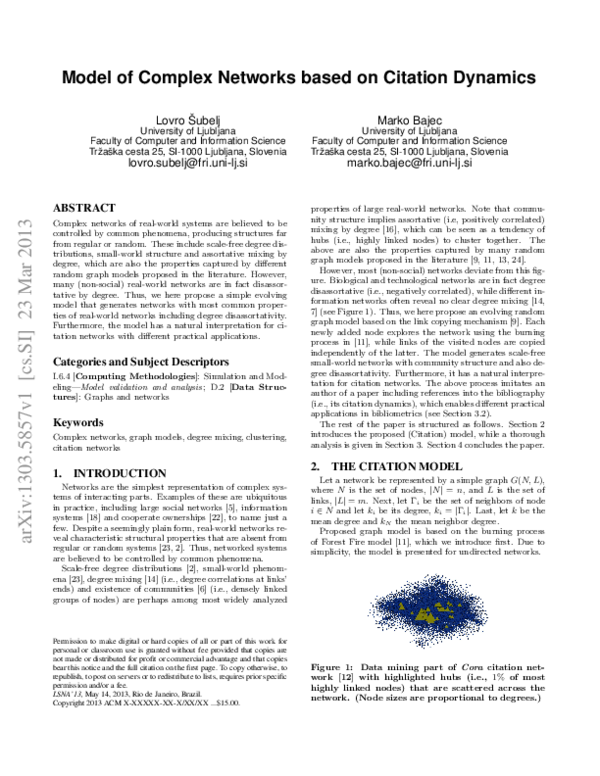 (PDF) Model of complex networks based on citation dynamics