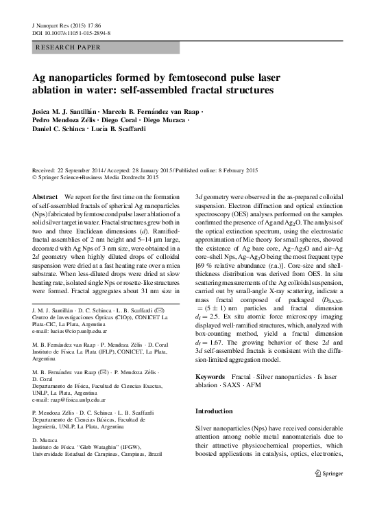 (PDF) Ag nanoparticles formed by femtosecond pulse laser ablation in ...