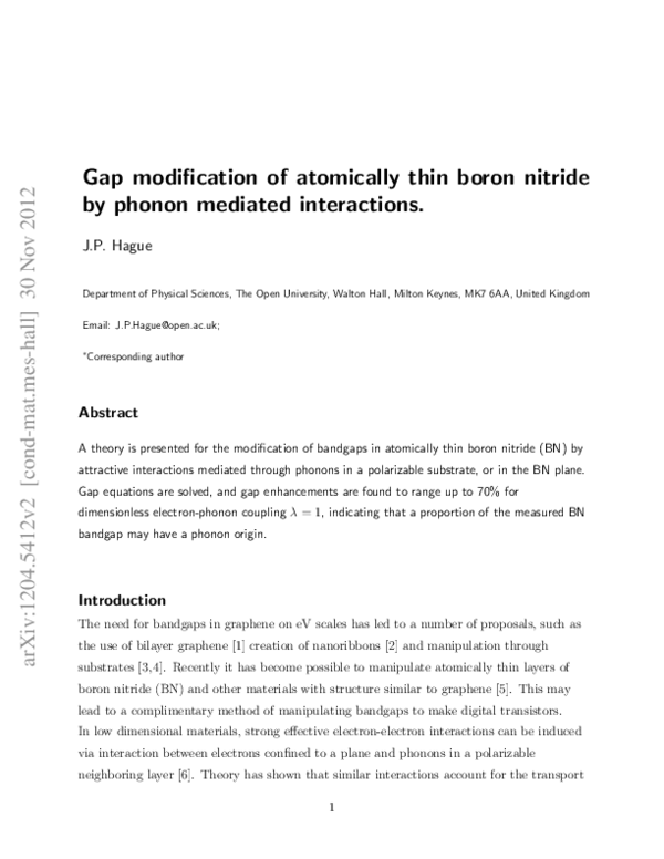 (PDF) Gap modification of atomically thin boron nitride by phonon ...