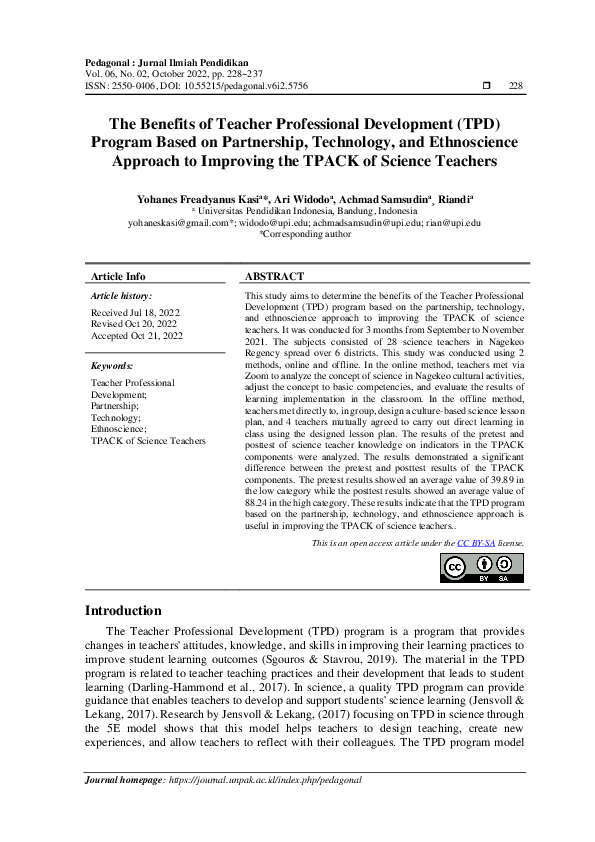 (PDF) The Benefits of Teacher Professional Development (TPD) Program ...