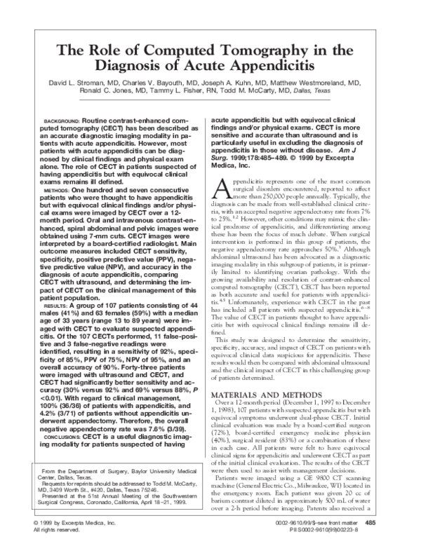 (PDF) The role of computed tomography in the diagnosis of acute ...