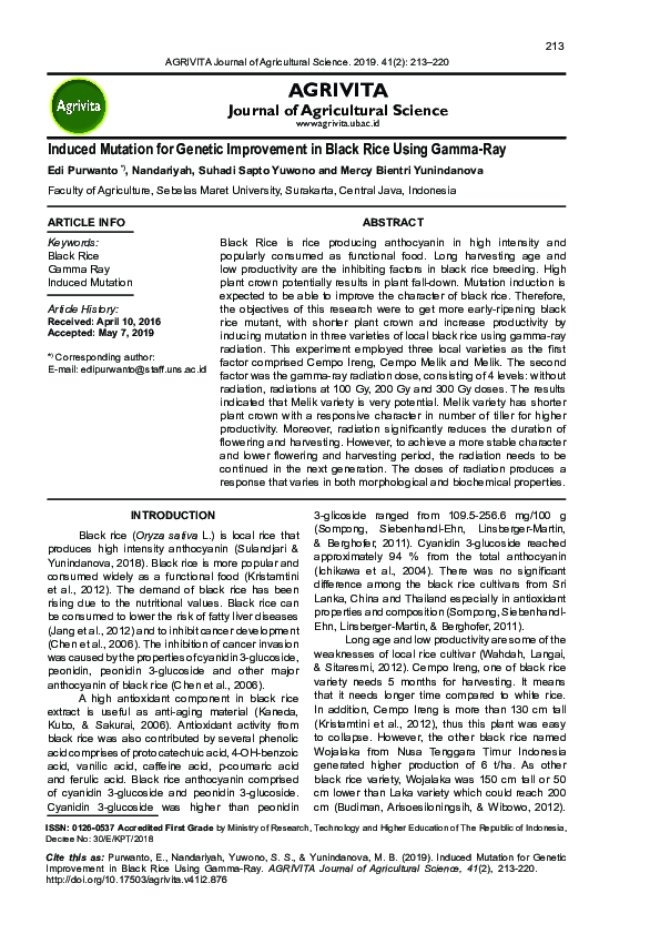 (PDF) Induced Mutation for Genetic Improvement in Black Rice Using ...