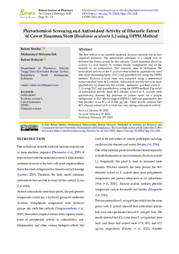 (PDF) Phytochemical Screening and Antioxidant Activity of Ethanolic ...
