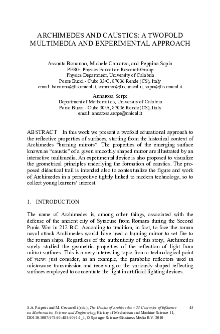 (PDF) Archimedes and Caustics: A Twofold Multimedia and Experimental ...