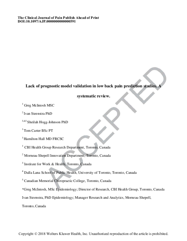 (PDF) Lack of Prognostic Model Validation in Low Back Pain Prediction ...