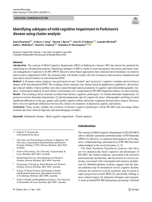(PDF) Identifying subtypes of mild cognitive impairment in Parkinson’s ...