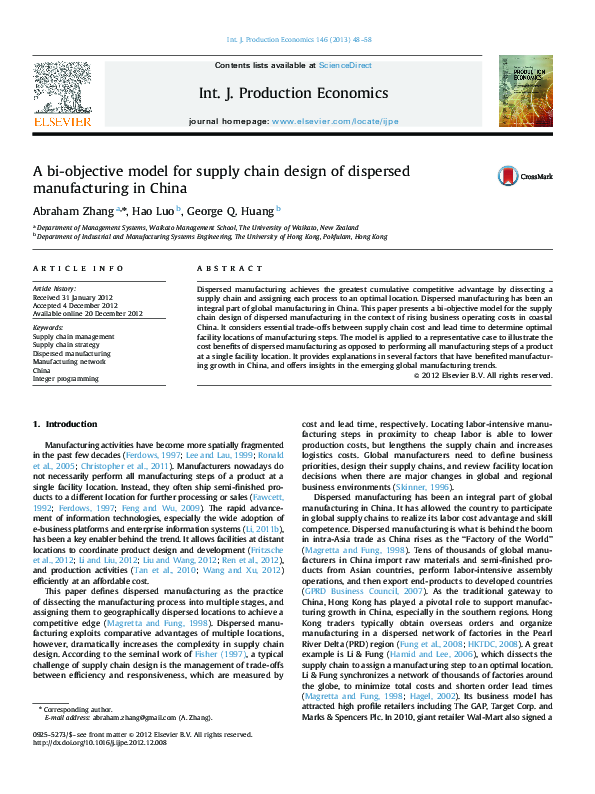 (PDF) A bi-objective model for supply chain design of dispersed ...
