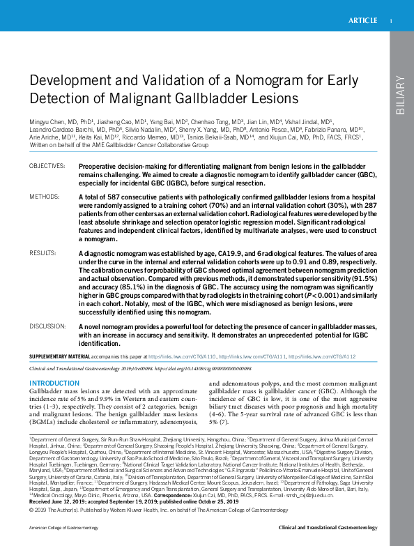(PDF) Development and Validation of a Nomogram for Early Detection of ...