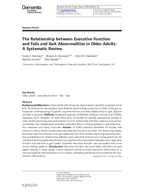 (PDF) The Relationship between Executive Function and Falls and Gait ...