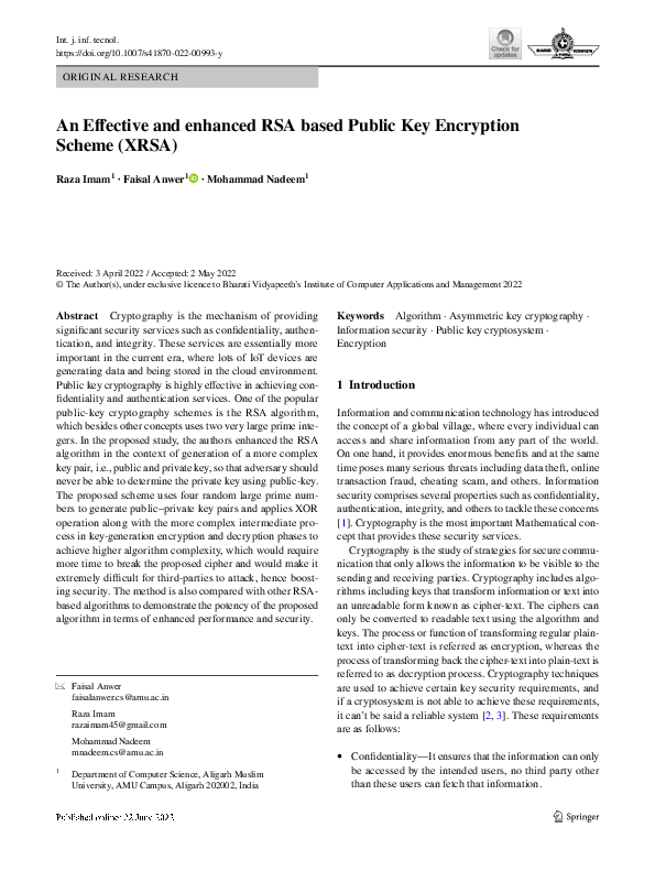 (PDF) An Effective and enhanced RSA based Public Key Encryption Scheme ...