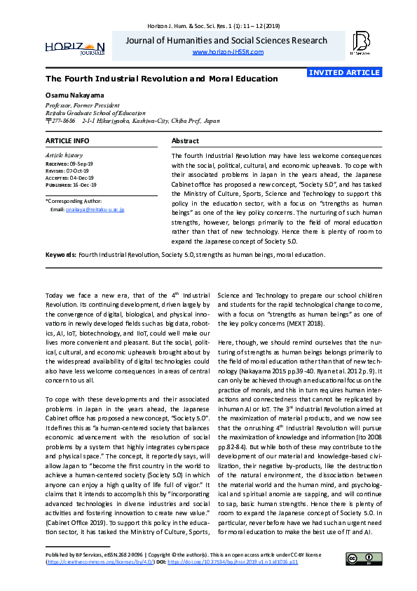 (PDF) The Fourth Industrial Revolution and Moral Education