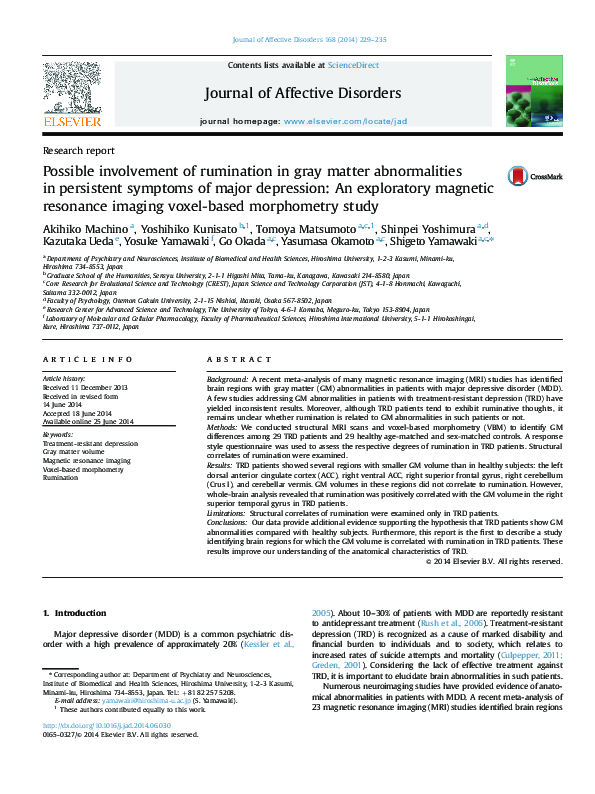 (PDF) Possible involvement of rumination in gray matter abnormalities ...
