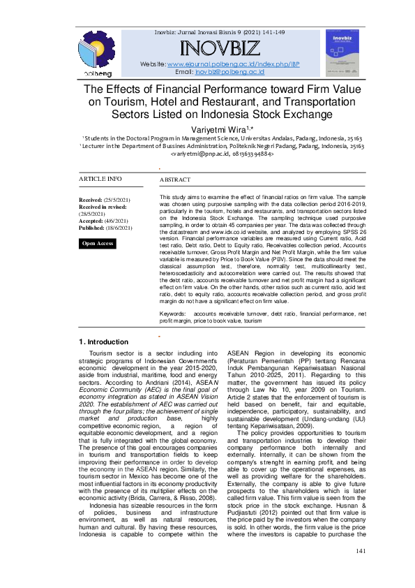 (PDF) The Effects of Financial Performance toward Firm Value on Tourism ...