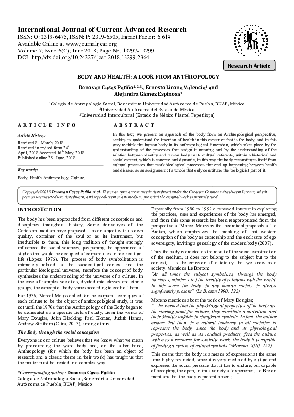 (PDF) Body and Health: A Look from Anthropology
