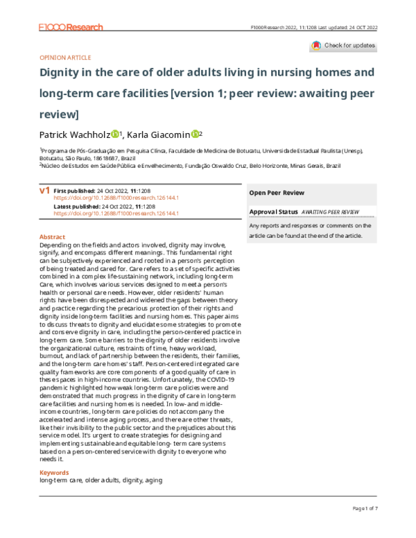 (PDF) Dignity in the care of older adults living in nursing homes and ...