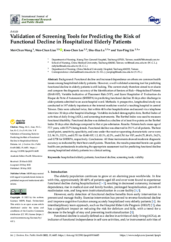 (PDF) Validation of Screening Tools for Predicting the Risk of ...