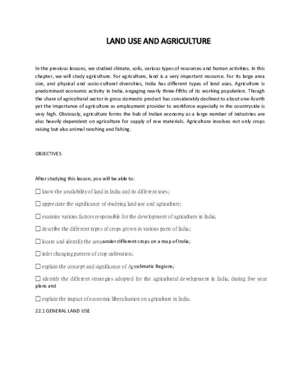 (PDF) Land use and agriculture
