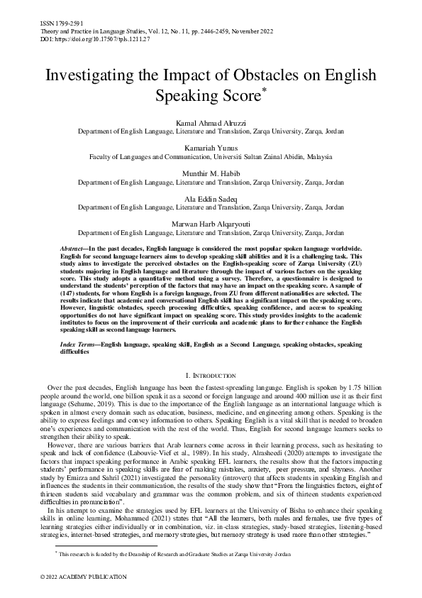 (PDF) Investigating the Impact of Obstacles on English Speaking Score