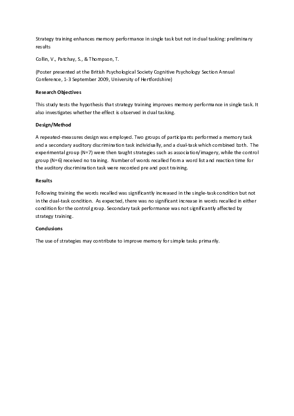 (PDF) Strategy training enhances memory performance in single task but ...