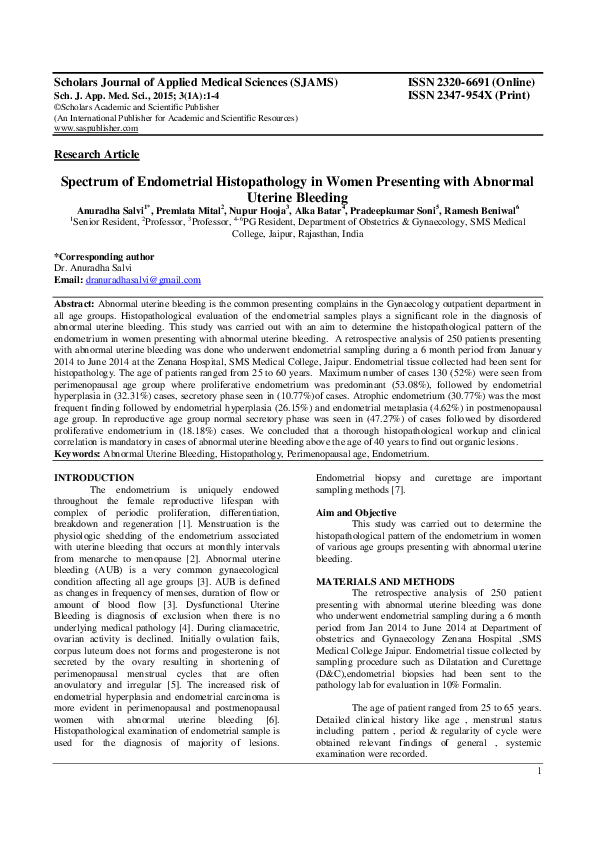 (PDF) Spectrum of Endometrial Histopathology in Women Presenting with ...