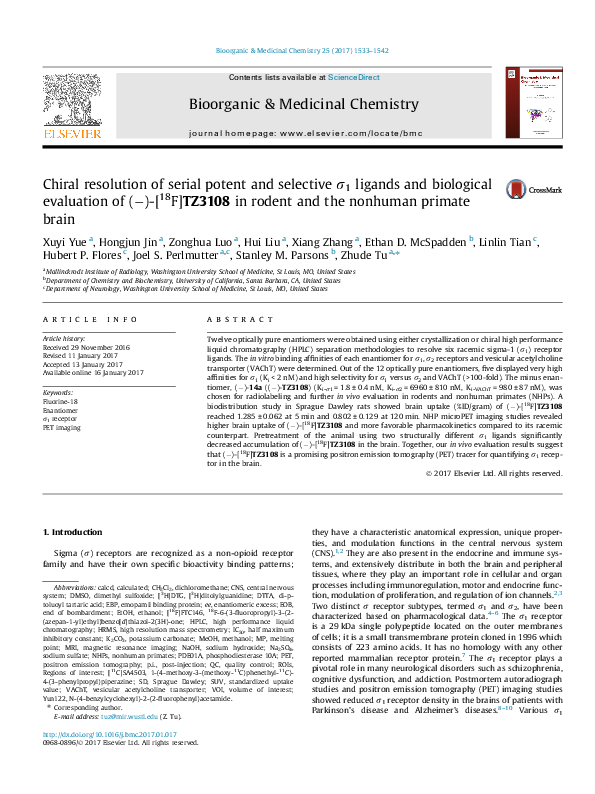 (PDF) Chiral resolution of serial potent and selective σ1 ligands and ...