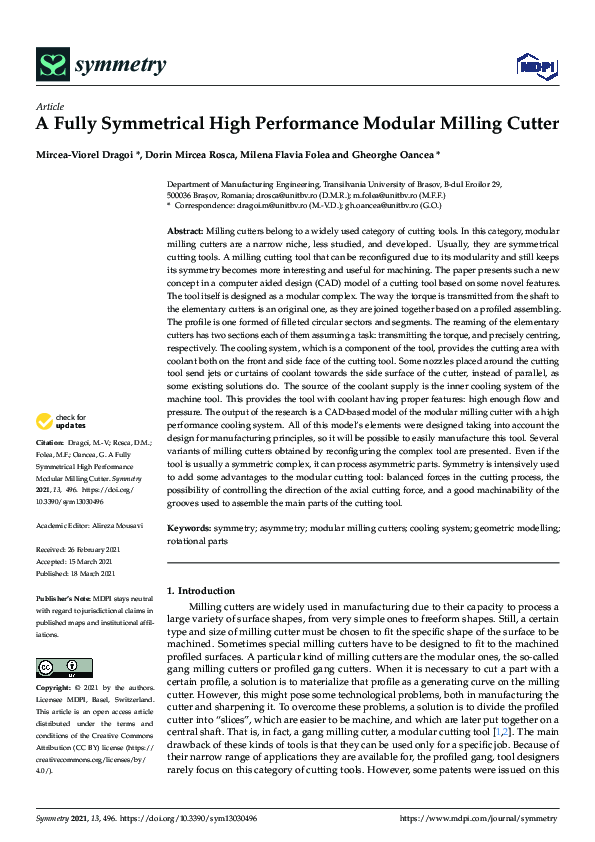 (PDF) A Fully Symmetrical High Performance Modular Milling Cutter