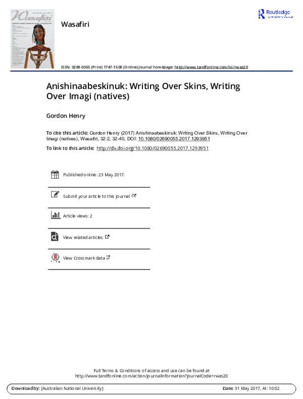 (PDF) Anishinaabeskinuk: Writing Over Skins, Writing Over Imagi ...