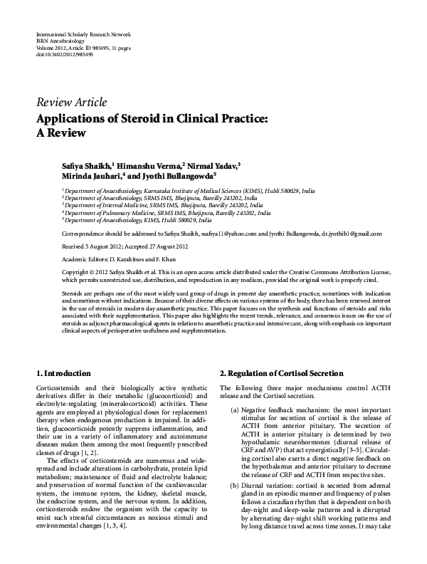 (PDF) Applications of Steroid in Clinical Practice: A Review