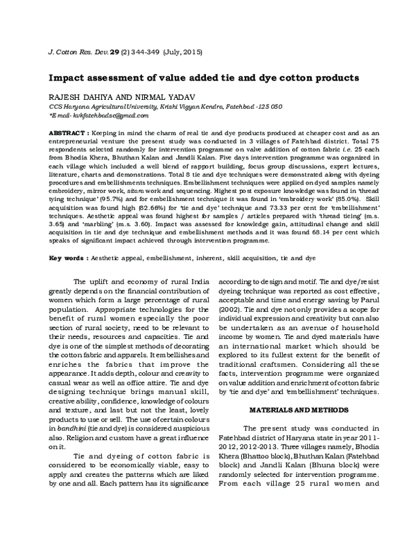 (PDF) Impact assessment of value added tie and dye cotton products