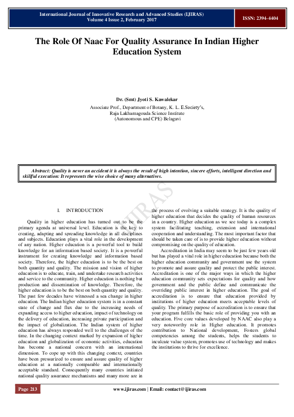 (PDF) The Role Of Naac For Quality Assurance In Indian Higher Education ...