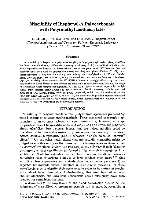 (PDF) Miscibility of bisphenol-A polycarbonate with poly(methyl ...
