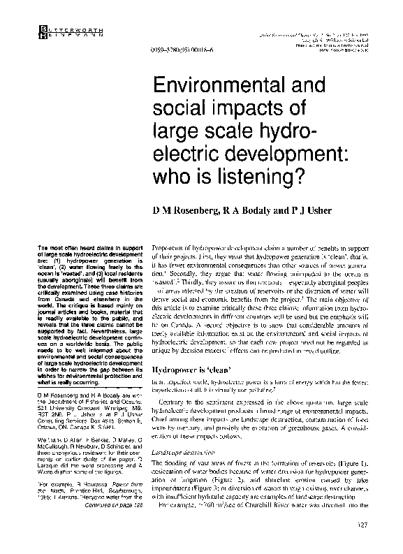 (PDF) Environmental and social impacts of large scale hydroelectric ...