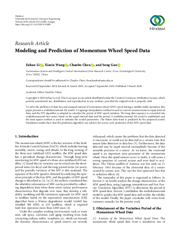 (PDF) Modeling and Prediction of Momentum Wheel Speed Data