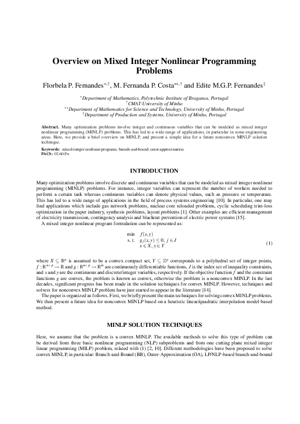 (PDF) Overview on mixed integer nonlinear programming problems