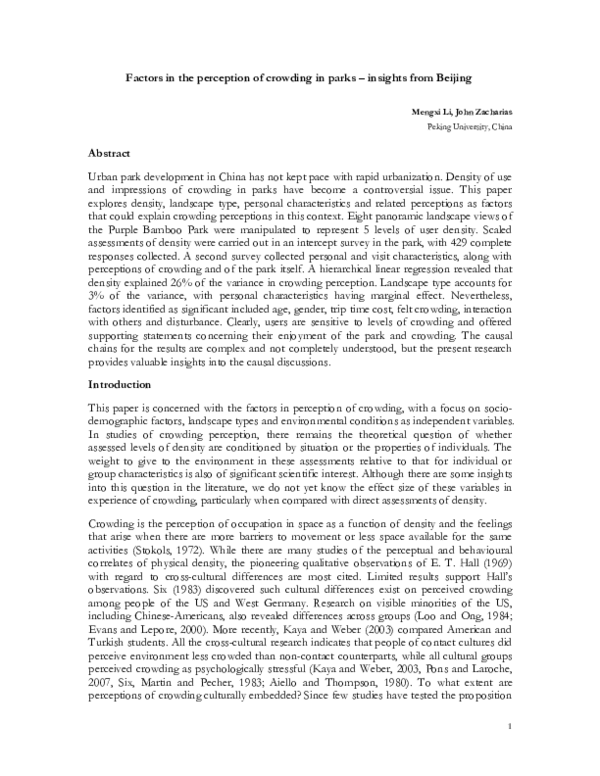 (PDF) Factors in the perception of crowding in parks – insights from ...