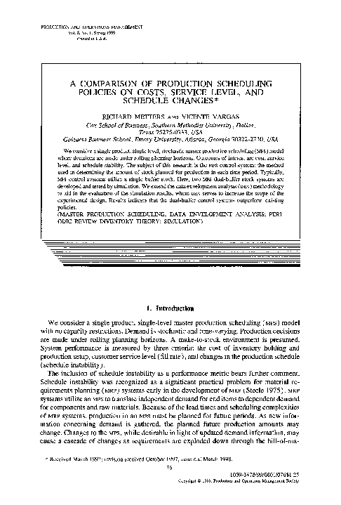 (PDF) A Comparison of Production Scheduling Policies on Costs, Service ...