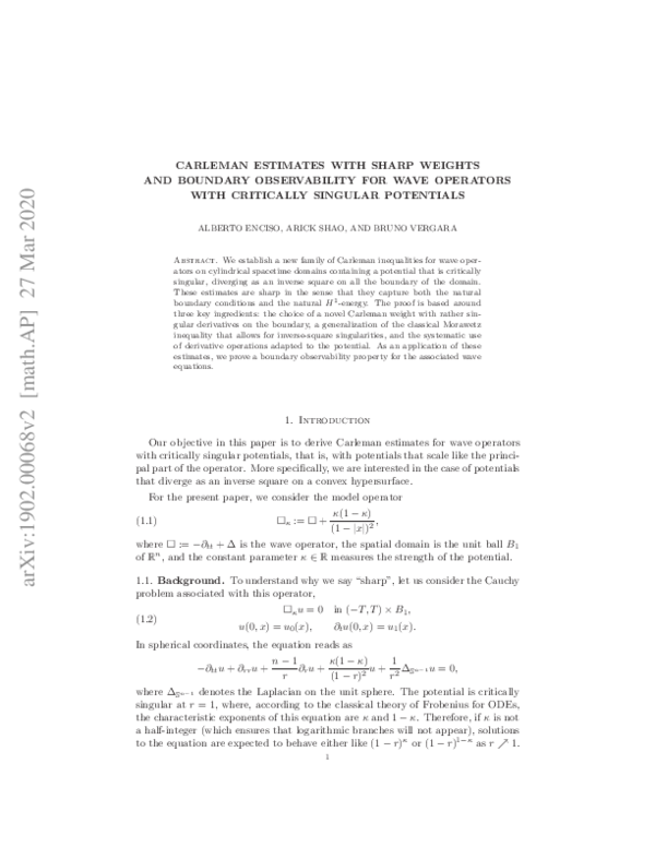 (PDF) Carleman estimates with sharp weights and boundary observability ...