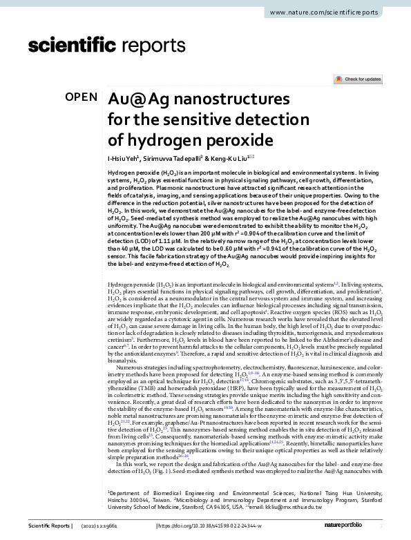 (PDF) Au@Ag nanostructures for the sensitive detection of hydrogen peroxide