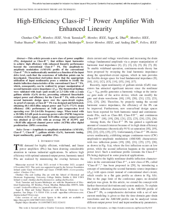 (PDF) High-Efficiency Class-iF $-$1 Power Amplifier With Enhanced Linearity