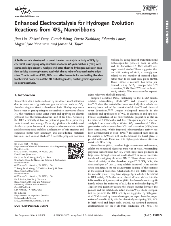 (PDF) Enhanced Electrocatalysis for Hydrogen Evolution Reactions from ...