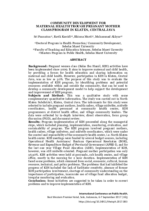 (PDF) Community Development for Maternal Health Trough Pregnant Mother ...