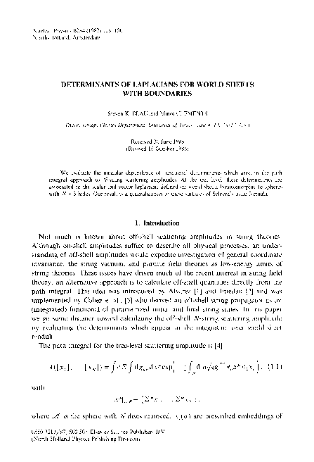 (PDF) Determinants of laplacians for world sheets with boundaries