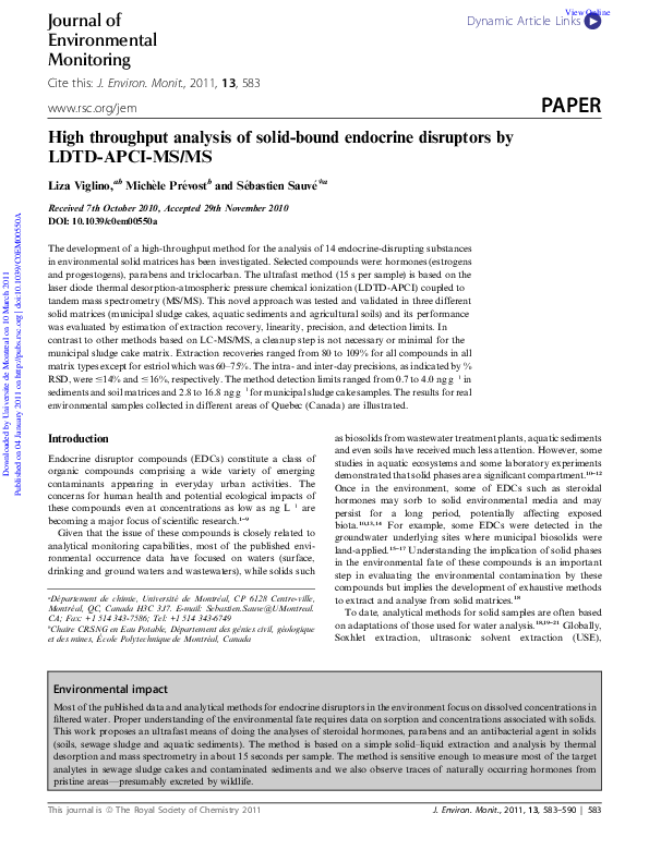 (PDF) High throughput analysis of solid-bound endocrine disruptors by ...