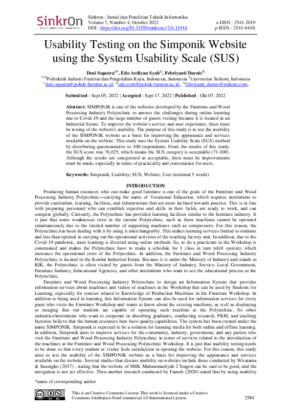 (PDF) Usability Testing on the Simponik Website using the System ...