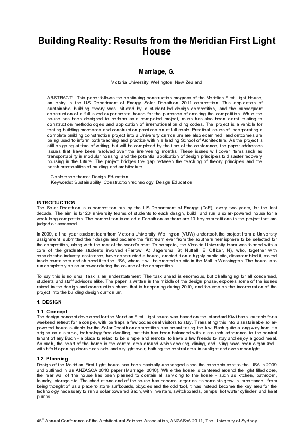(PDF) Building Reality: Results from the Meridian First Light House