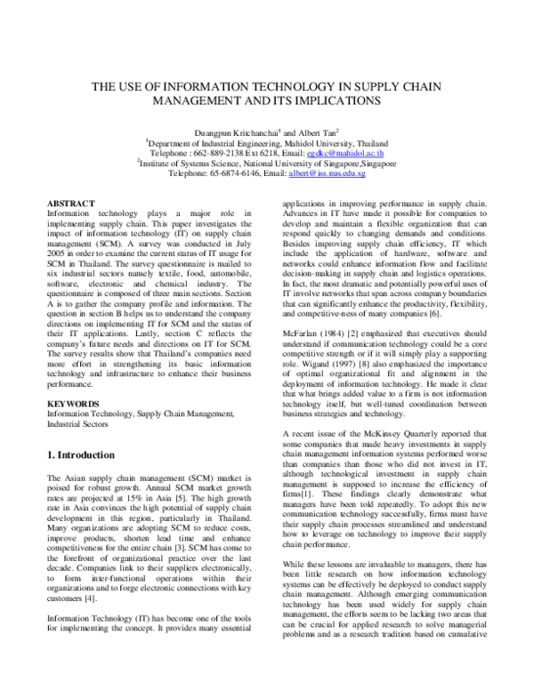 (PDF) The Use of Information Technology in Supply Chain Management and ...