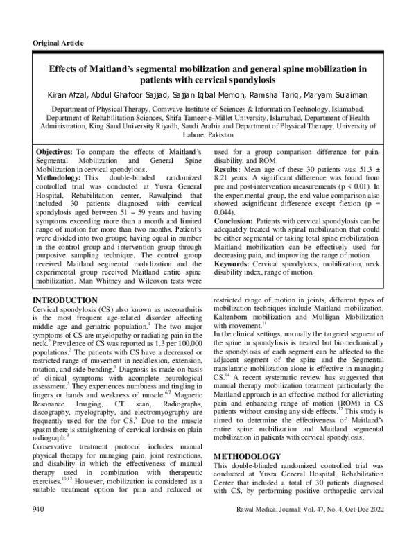 (PDF) Effects of Maitland's segmental mobilization and general spine ...