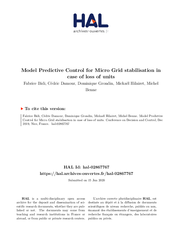 (PDF) Model Predictive Control for Micro Grid stabilisation in case of ...